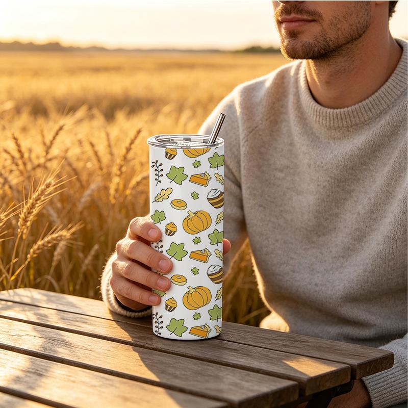 Straight Cup 591ml Bountiful pumpkins and melon fruits Straw Cup Leakproof Tumbler Travel Drink Mug Metal Coffee Mug Stainless Steel Tumbler