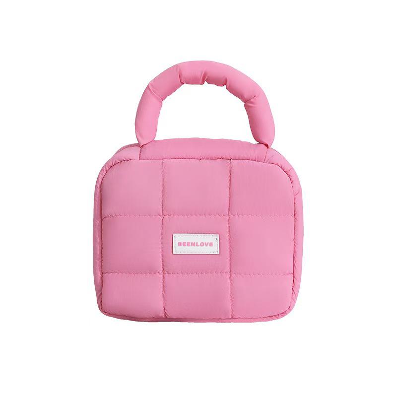 

Large Capacity Cotton Puff Handbag: Soft Candy Color Cosmetic Travel Bag 19.5*7.5*16.5 cm вина червоного кольору
