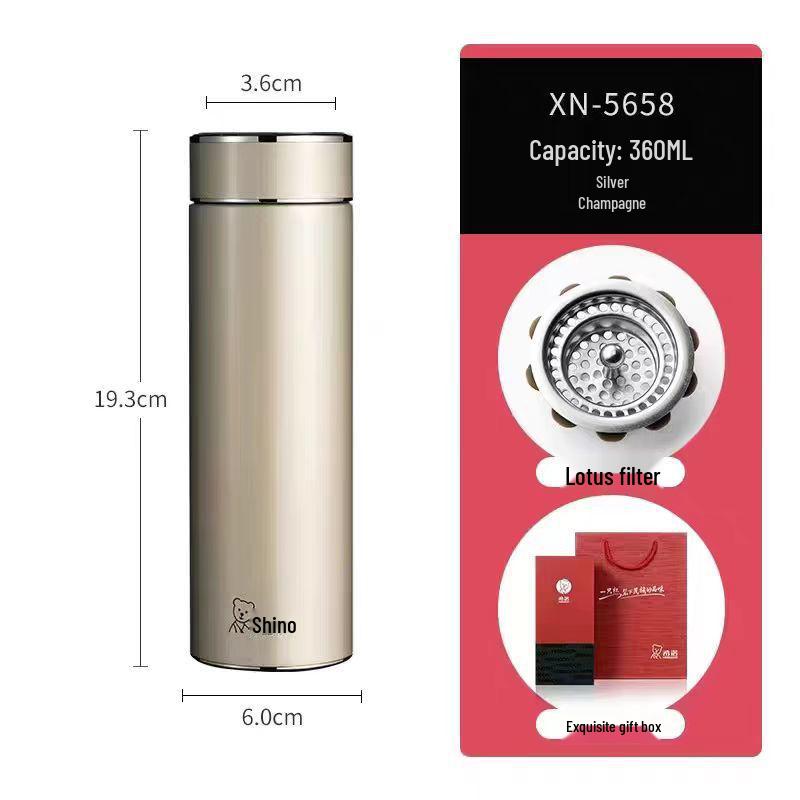 Xinuo Vacuum Insulated Water Bottle with Filter, Stylish for Men & Women - Perfect for Office, Car, Home.