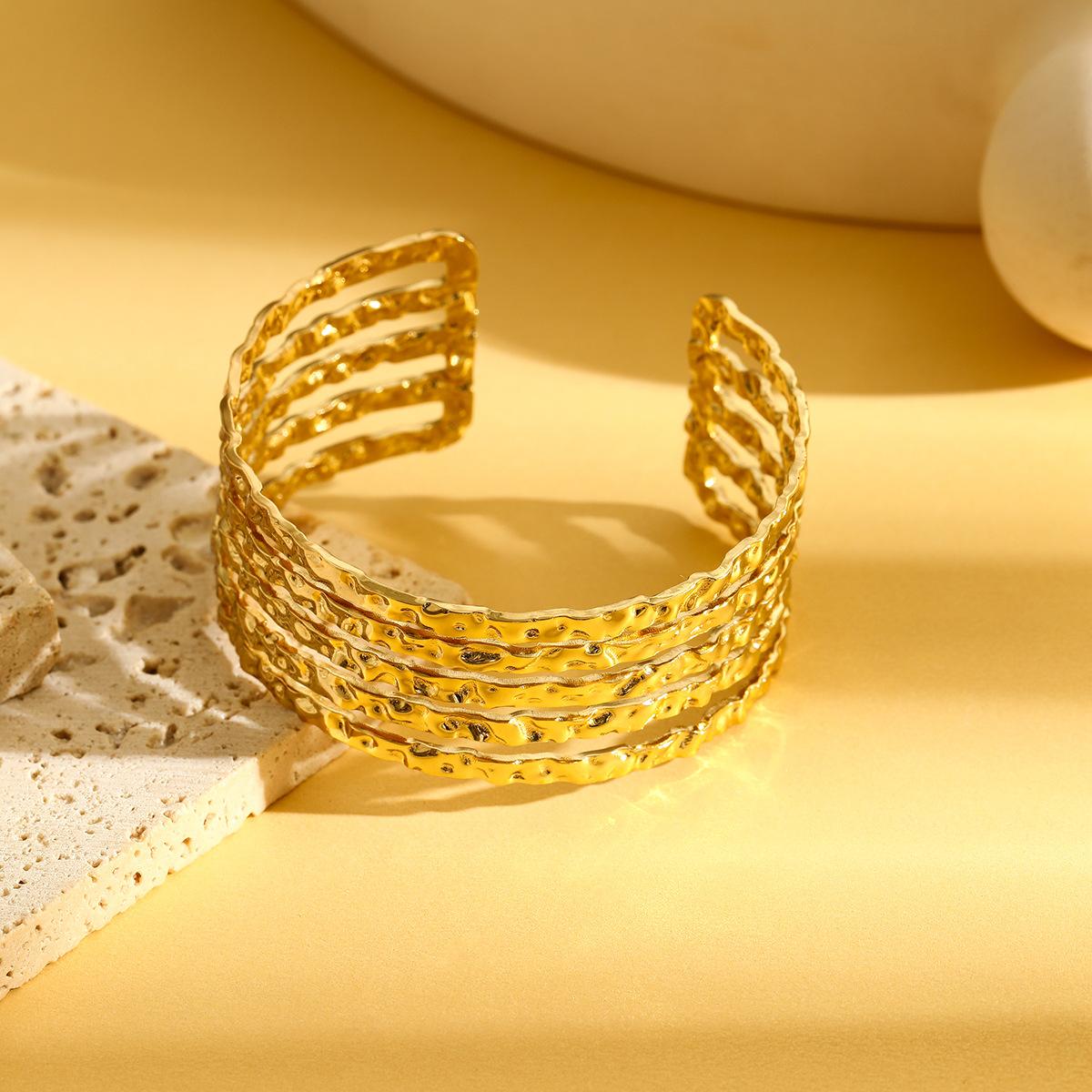 Irregular Geometric Splicing Metal Opening Bracelet Lava Wind Fashion Personalized Water Ripple Design