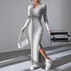 Solid Color Slim Fit Long Sleeve Knitted Dress For Women
