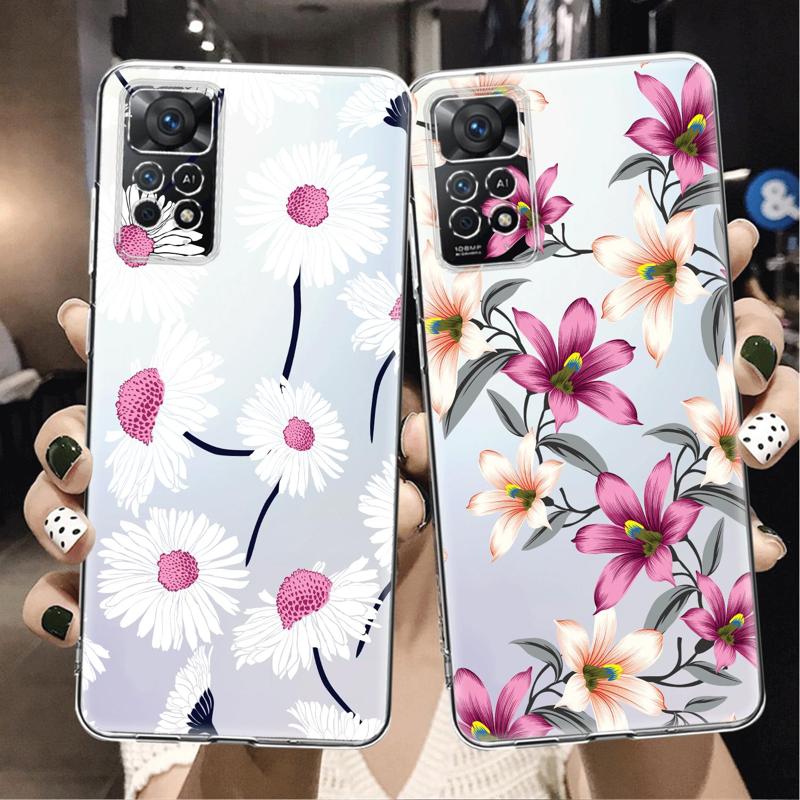 Weiße lila Blume Floral klare Hülle für Xiaomi Redmi Note 12 7 8 9 8t 11t 8 10 Pro 9s 10s 11 11s für Mi 9a 9 9c 9t 10 10c K40