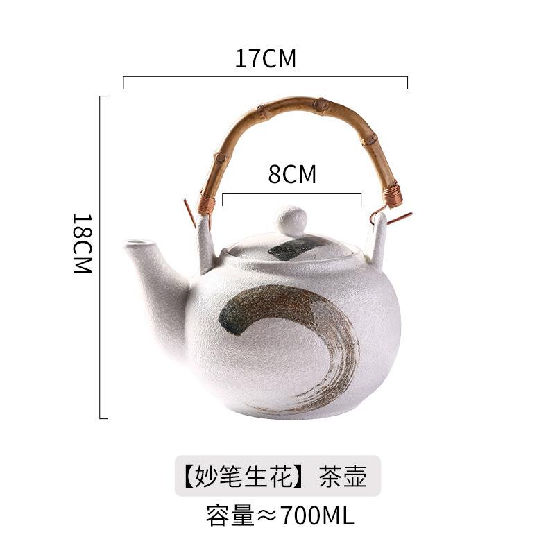 

Large Capacity Ceramic Teapot with Rattan Handle, Hand-painted Tea Sets, Tea Kettle, Tea Pot, Japanese Style
