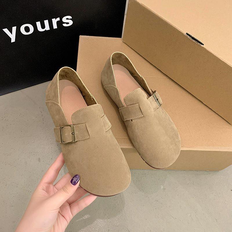 2025 New Beef Tendon Flat-soled Doudou Shoes Women's Simple Spring and Autumn Retro One-pedal Single Shoes Round Head Soft Sole Casual