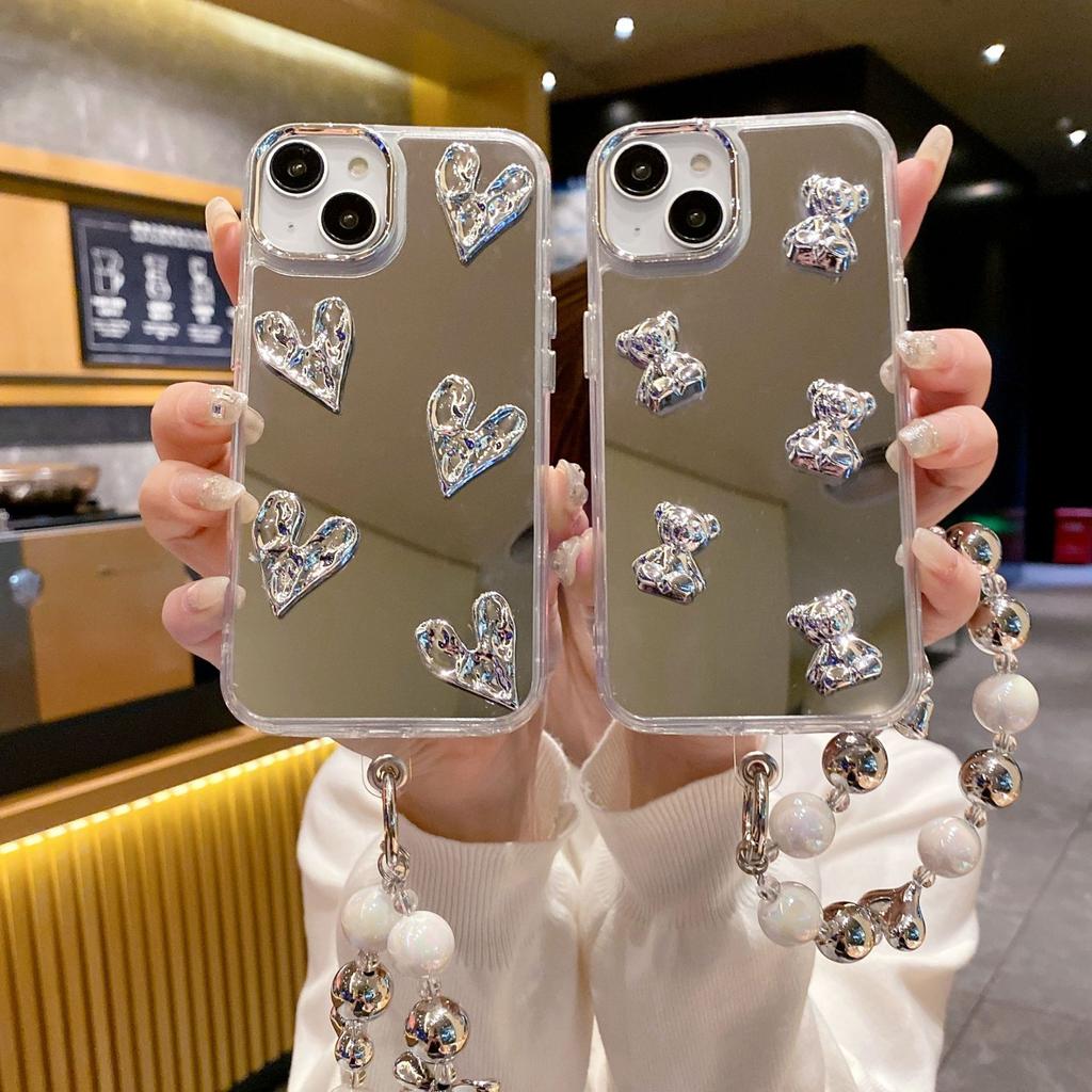 Mirror Couple Mobile Phone Case 14 Apple 16 Women's Premium Violence Bear iPhone13 Love Bracelet Case