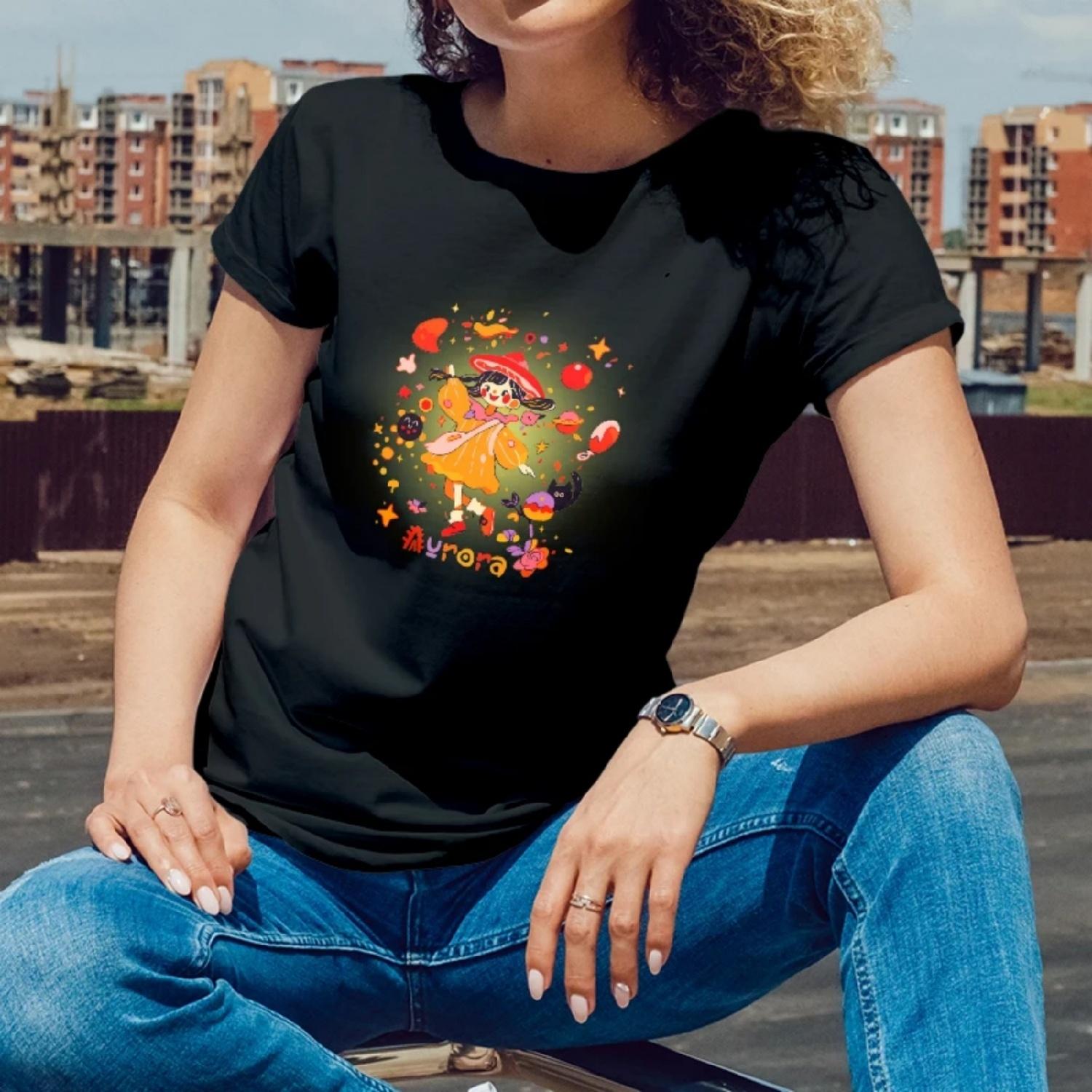 

Cartoon girl themed Print for Summer Fun filled Parties Short Sleeve T Shirt for Women with a Whimsical Style XXXXXL різнокольоровий