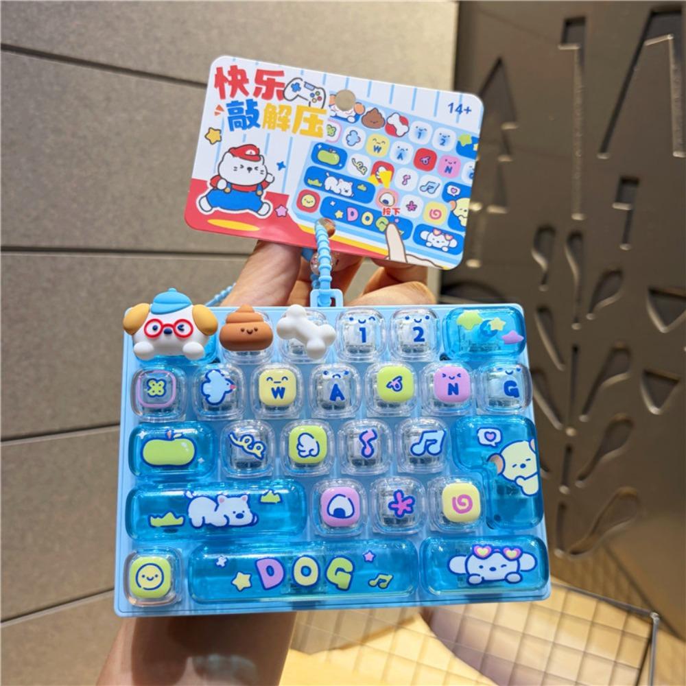 Cartoon 26 Keys Keyboard Keychain Pressable Keys Fidget Animal Keychain Toy Bag Ornaments