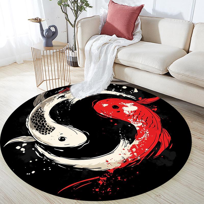 Yin-Yang Fish,Round Area Rug,Carpet Rug for Living Room Bedroom Sofa Playroom Decor,Non-slip Floor Mat