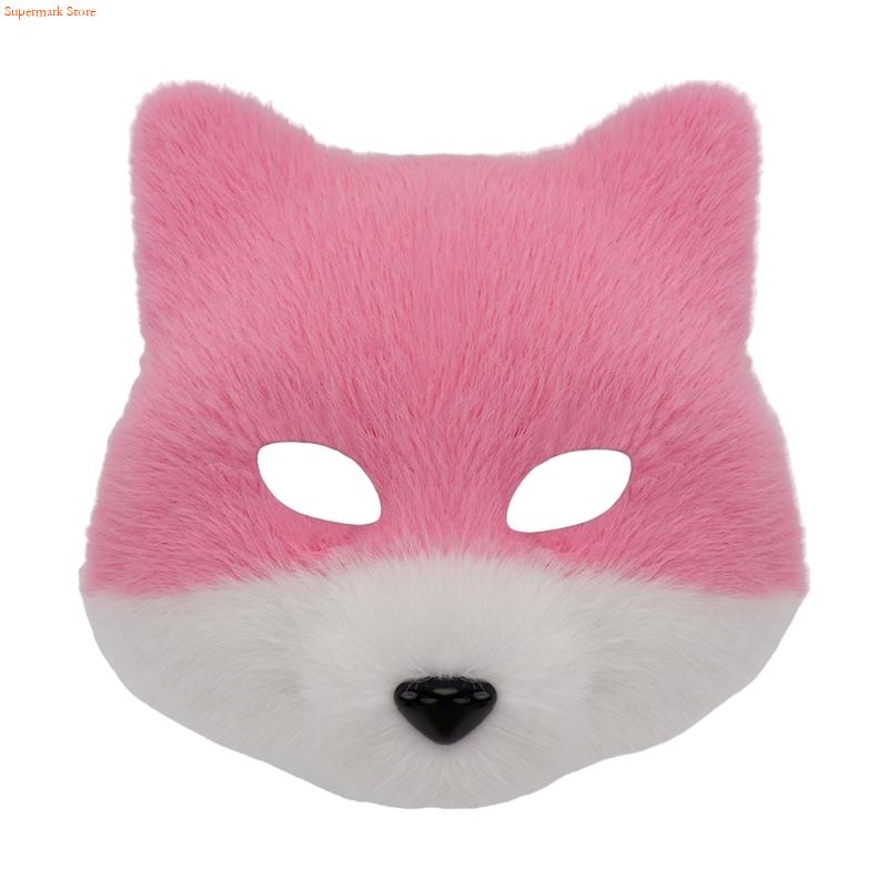 Q5WE Animal Half Face Mask Foxes Wolf Mask Plush Cats Half Face Mask Halloween Cosplay Party Costumes Props for Women Men