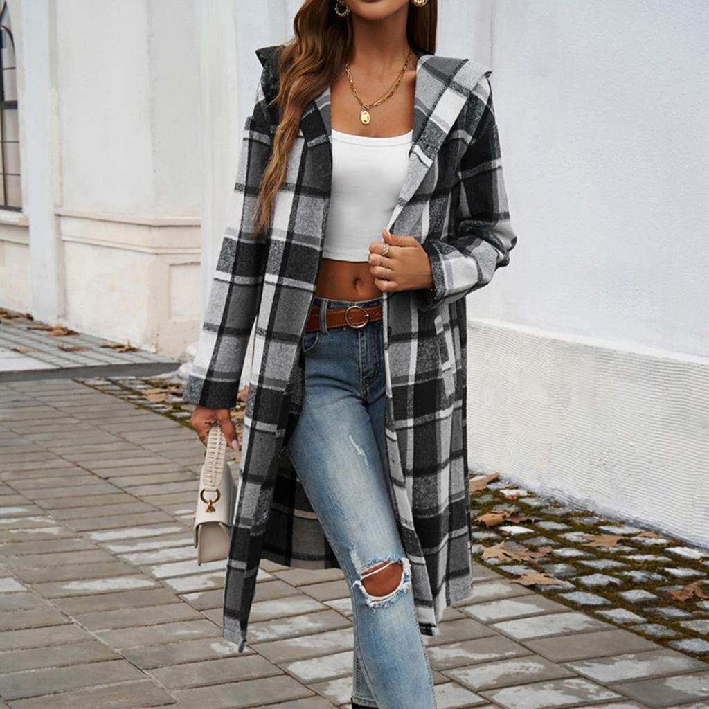 Women's Casual Fashion Comfortable Leisure Loose Contrast Color Buttoned Hooded Jacket