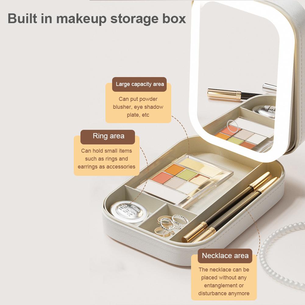 Large Capacity LED Cosmetic Storage Box with Mirror Three Color Dimmable Light for Travel Makeup Organization