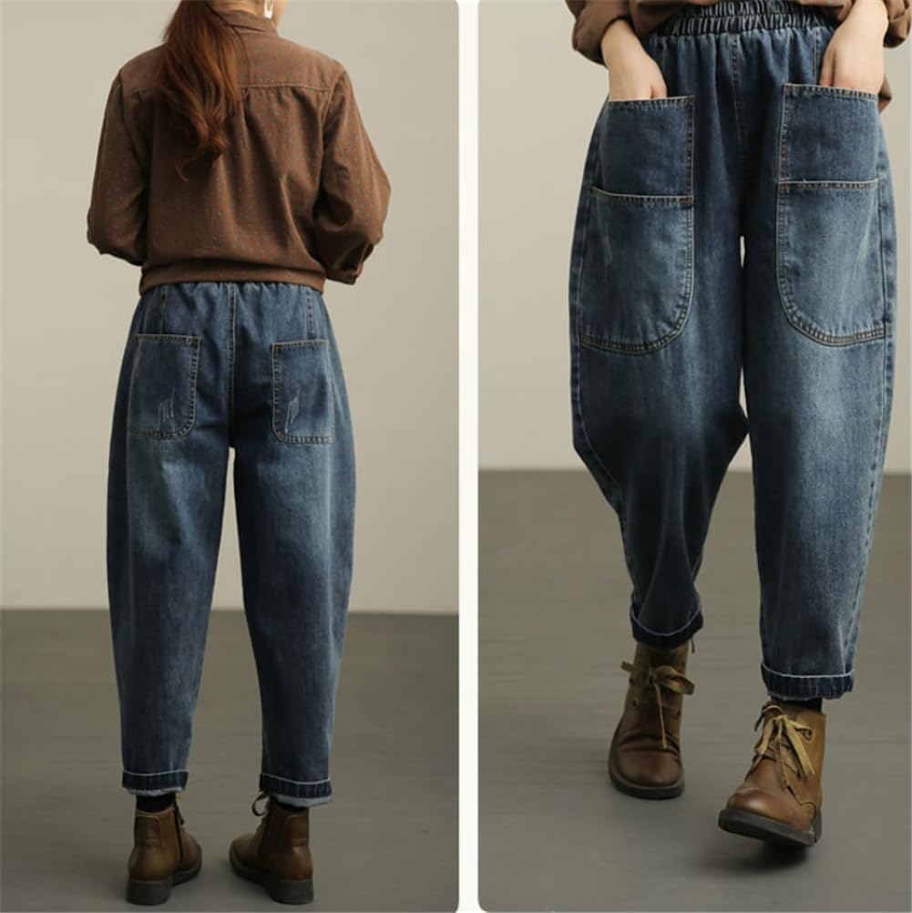 ZOEMAKE Denim Loose Gaucho Sarouel Mom Elastic Plus Sizes Women's Wide-Leg Pants, Fit, 9/10 Length, Slimming, Pants, Pants, Pants, Waist, Casual,