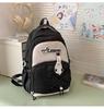 Color Fashionable Blocked Letter Cat Pattern Student Backpack With Pendant