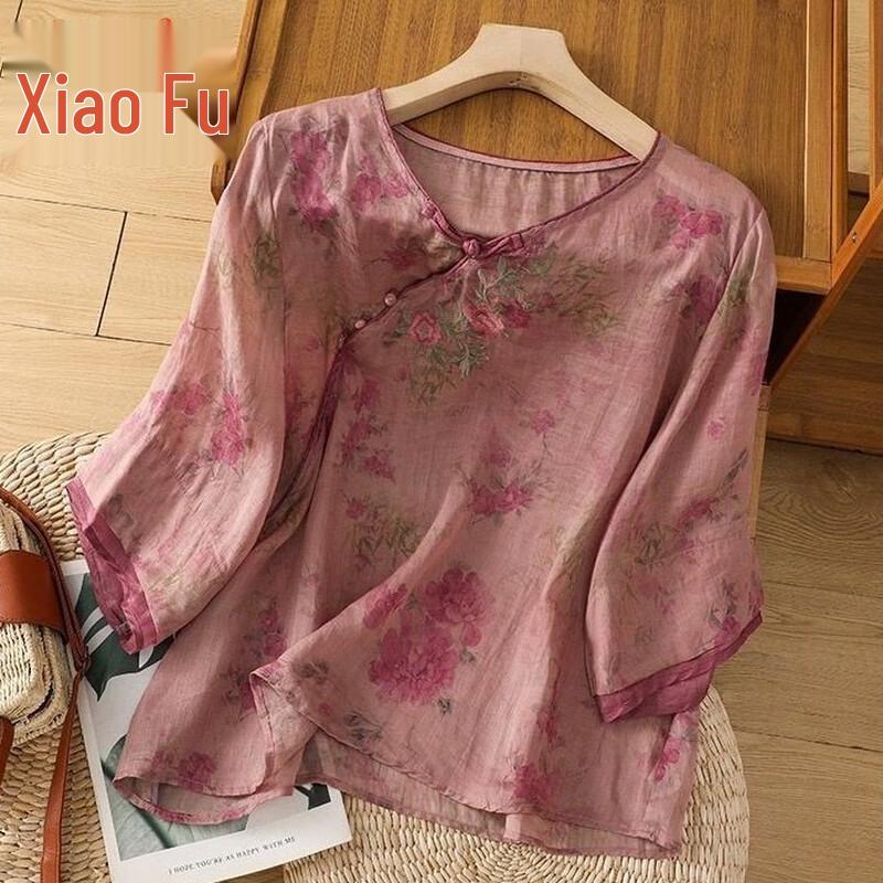 

Elegant New Chinese Style Summer Blouse for Middle-Aged Women M (under 90 catties)
