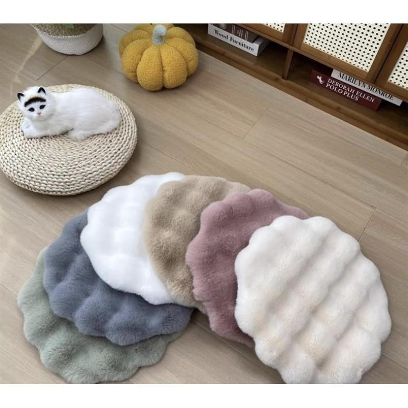 Weiches Haustierbett aus Kunst-Kaninchenfell, rundes Kissen, für Katzen und Hunde, warme Winter-Schlafmatte, Bodenschutz, Durchmesser 30 cm