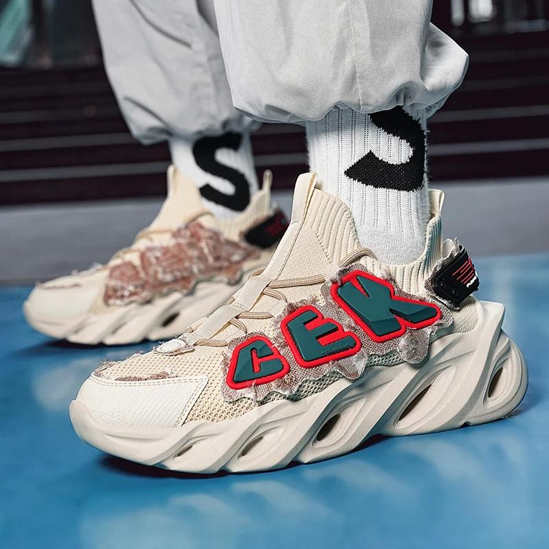Herren Sommerschuhe Neue Textil Atmungsaktive Laufschuhe Trendige Herren Klingen Dicke Sohle Freizeit Sportschuhe 36-46