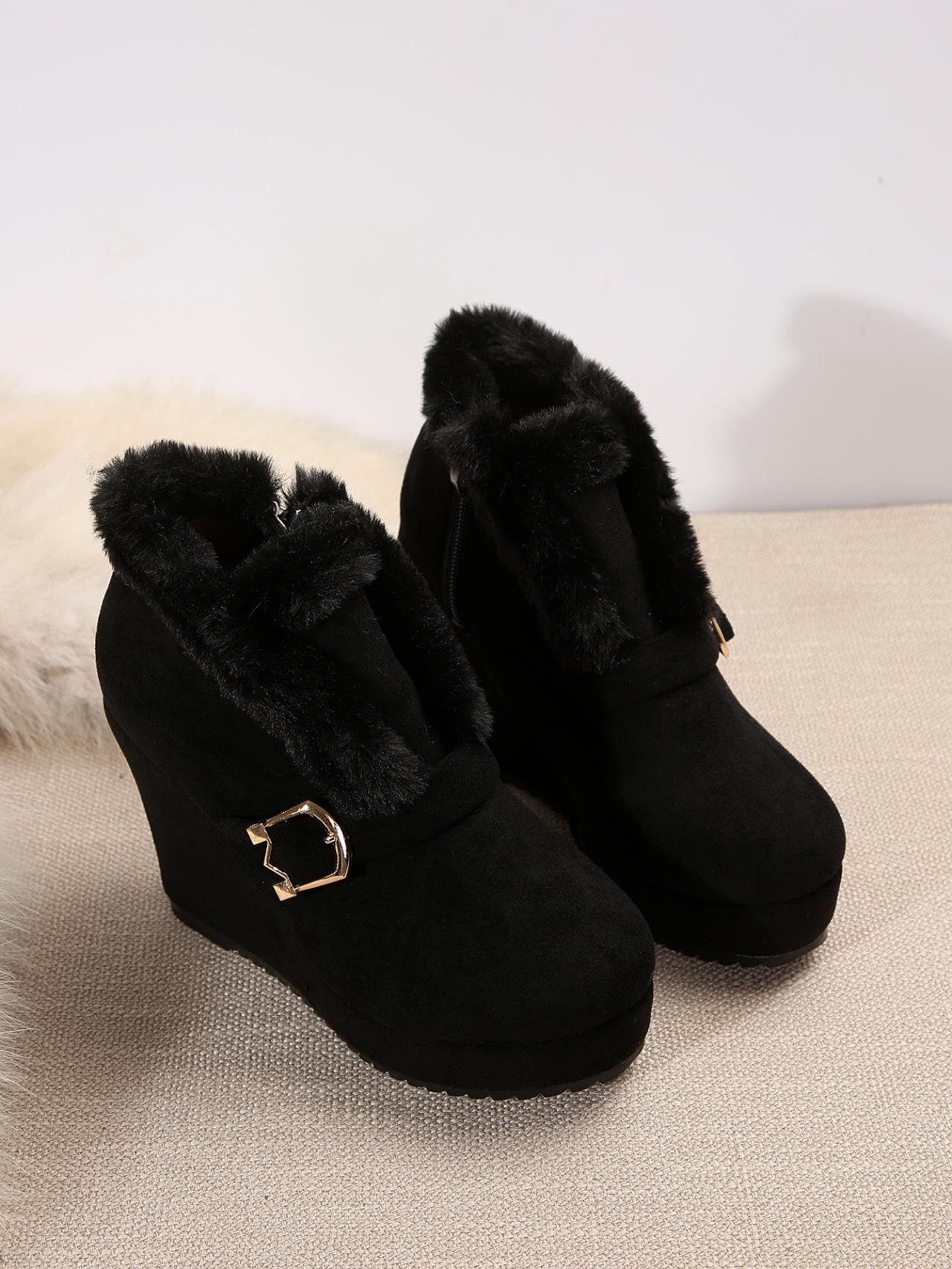 

Модные большие размеры 36-43, модные новые женские сапоги с круглым носком и пряжкой, сексуальные ботильоны на платформе, каблуках, рукавах, средней длины, бочкообразные, замшевые 40 чёрный