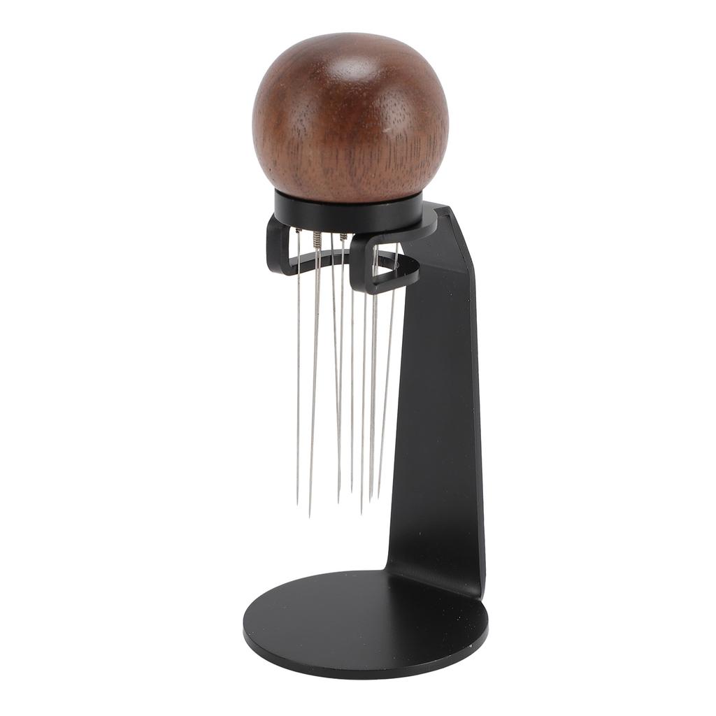 Needle Type Coffee Stirrer with Stand Stainless Steel Needle Walnut Handle Professional Needle Type Coffee Distributor