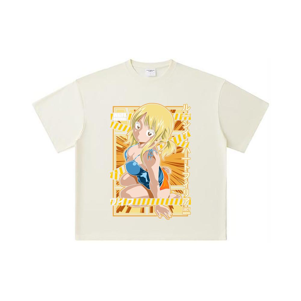 260 GSM Doppelgarn 32er Zählung 100% Baumwolle Fairy Tail V1 Lucy Waifu Print Unisex Schweres Baumwoll-T-Shirt