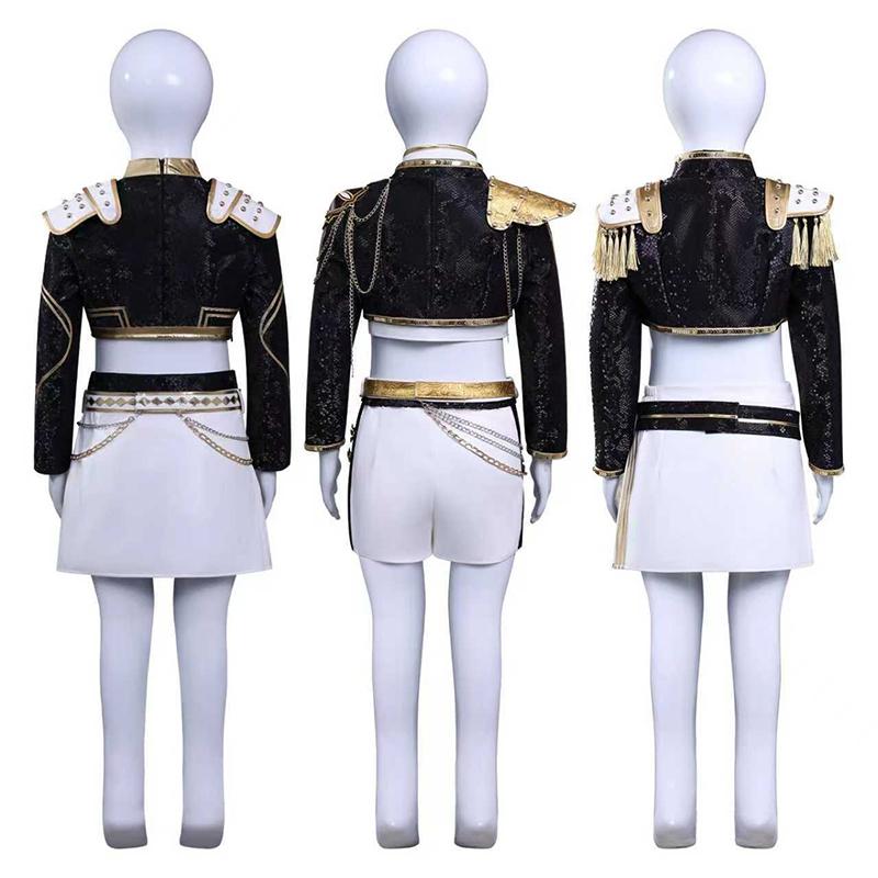Anime K-POP Caçadores de Demônios Crianças Meninas Fantasia Cosplay Rumi Zoey Mira Roupa Infantil de Role Playing Festa Uniforme Preto Dourado Brilhante