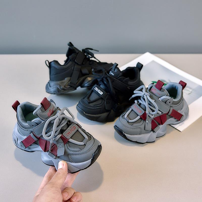 Girls Sports Shoes Autumn New Style Boys Leather Faced Casual Dad Shoes Soft Sole Running Shoes