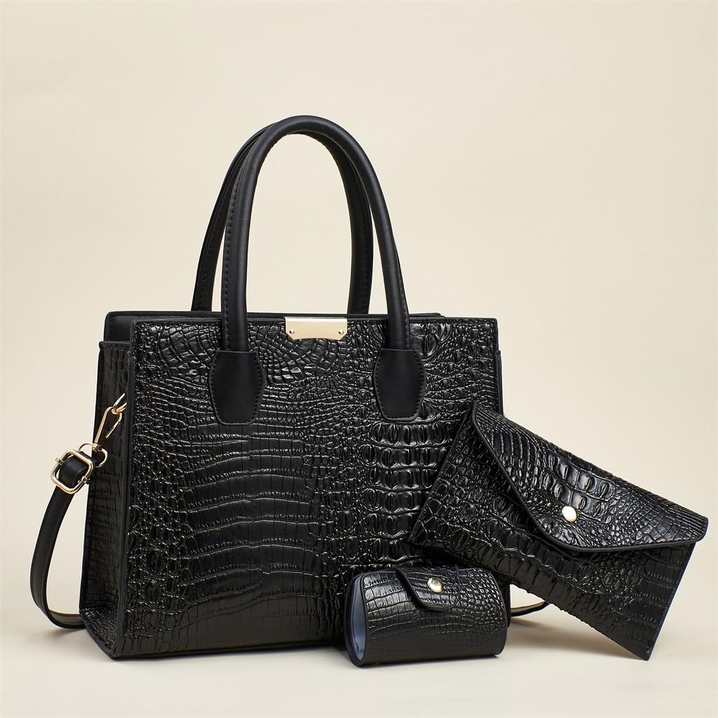 Fashion Solid Color Crocodile Texture Women Casual Shoulder Bag Three Piece Set For Daily Use And Office Commuting