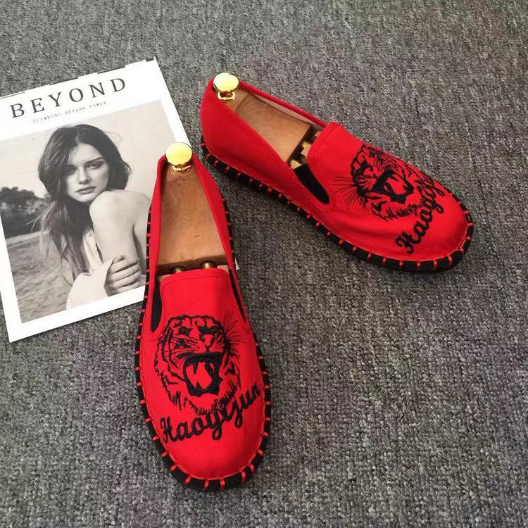 Old Beijing Cloth Shoes Embroidery Flower Social Guy Male Moccasin-Gommino Student Casual Shoes National Chinese Style