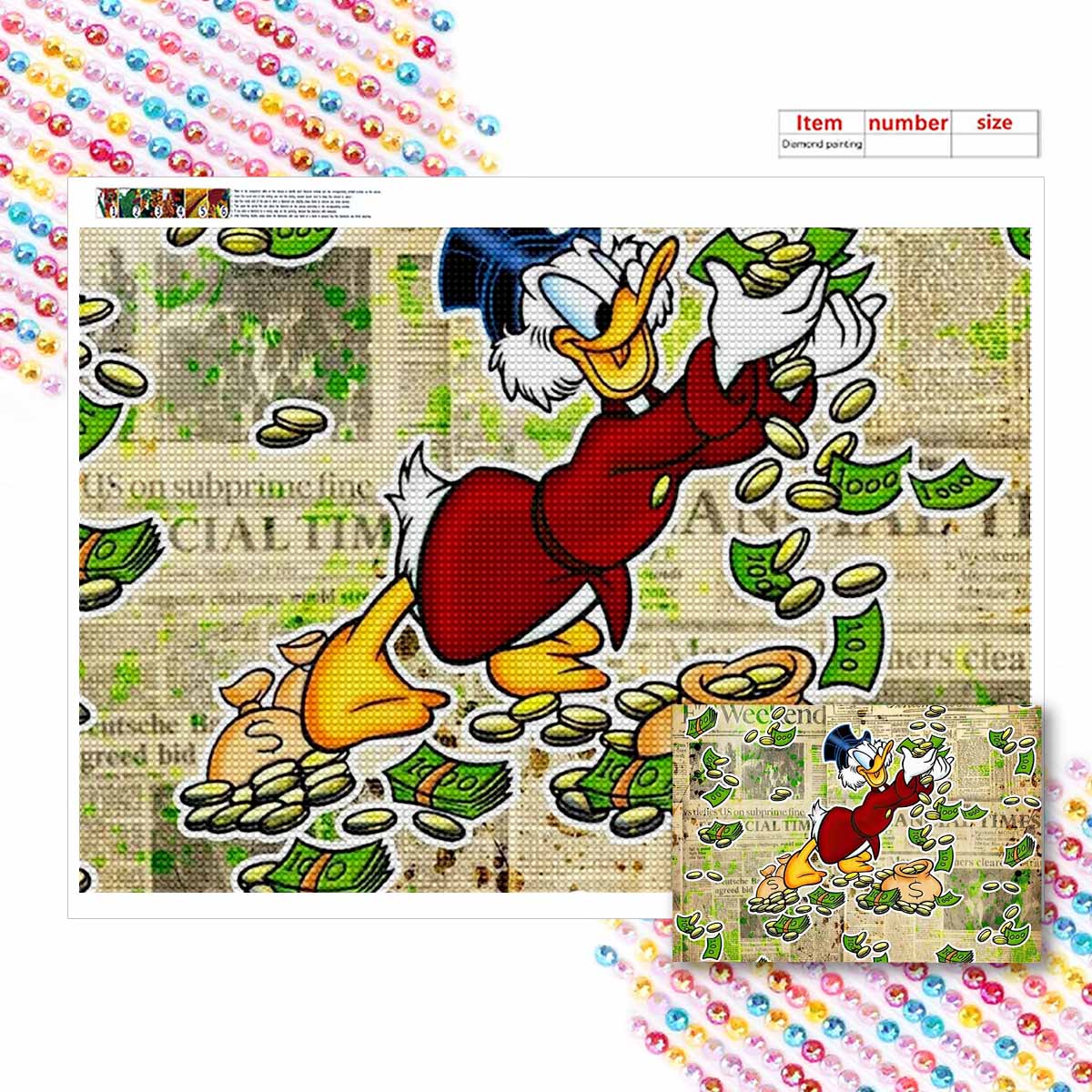 

Алмазная живопись своими руками Дональд Дак делает деньги Набор для вышивания крестиком Мозаичное искусство Алмазная живопись Полная выкладка Алмаз Домашнее украшение Round 20x30cm