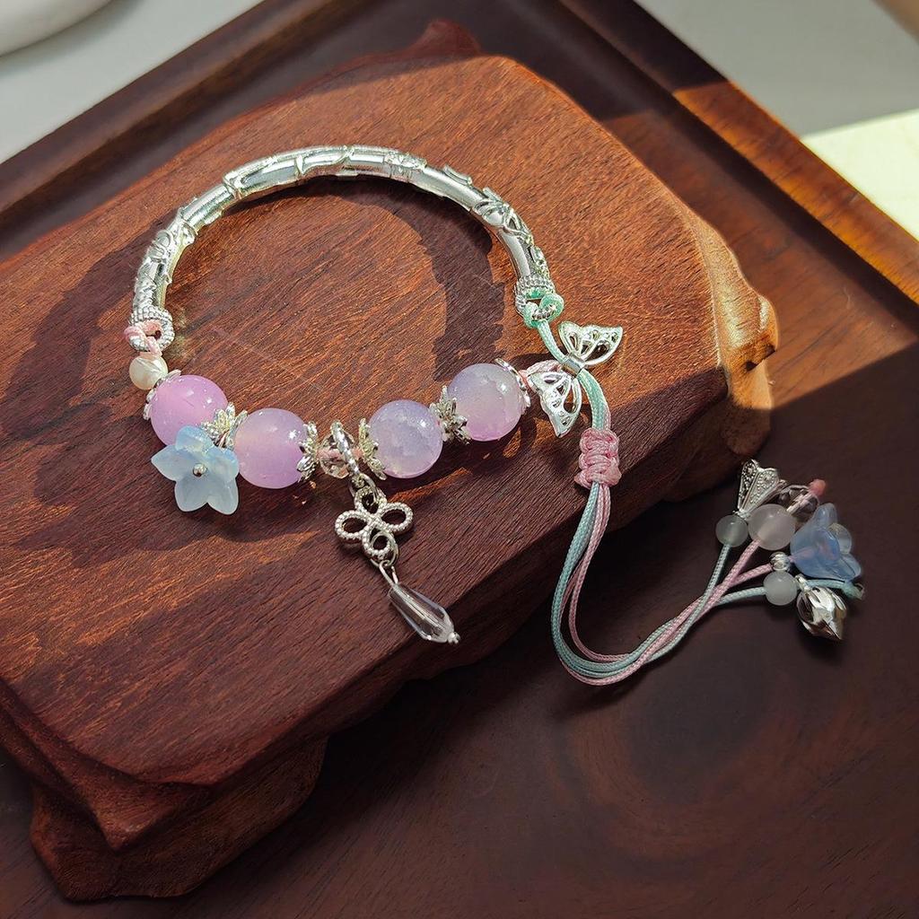 Elegant Chinese Butterfly Fantasy Beaded Half Bracelet - Ancient Style Niche Luxury Jewelry for Women