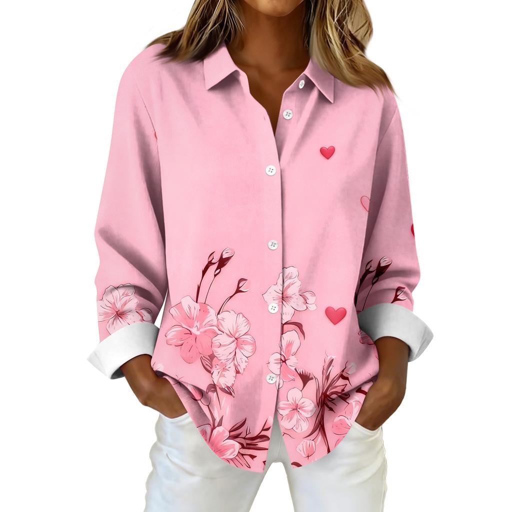 Cămașă Bluză Damă Crăciun Imprimat Nasturi Mâneci Lungi Casual De bază Guler Cămașă Regular Top