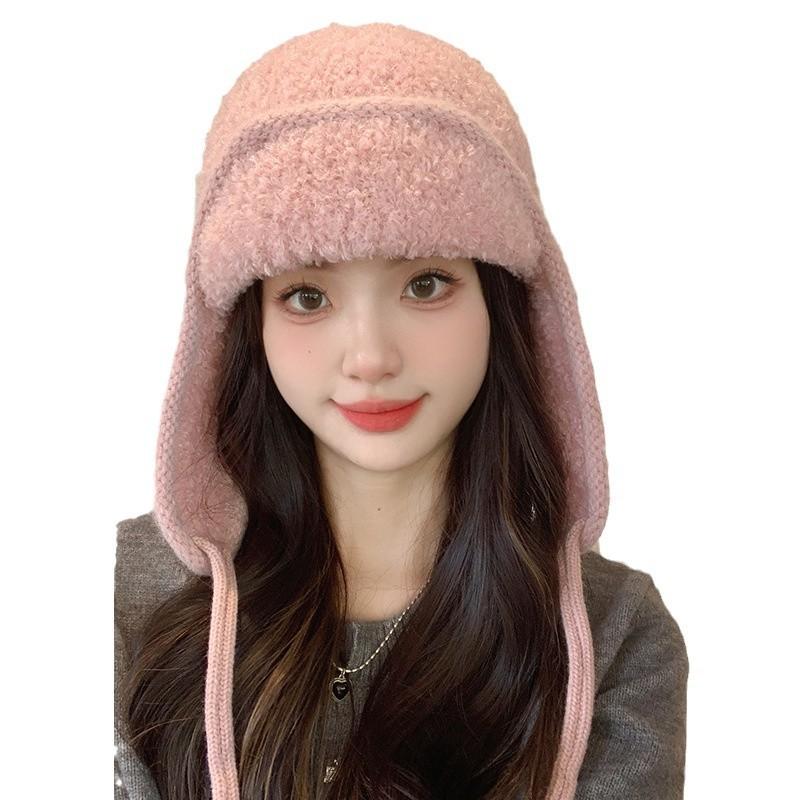 New Autumn and Winter Knitted Hat Outdoor Cold Proof and Warm Woolen Hat Korean Style Lamb Wool Versatile Small Ear Protection Hat with A Face