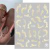 Blooming Ink Marble 3D Nail Sticker White Gold Foil Decal Abstract Geometric Wavy Lines Image Graffiti Nail Art Slider