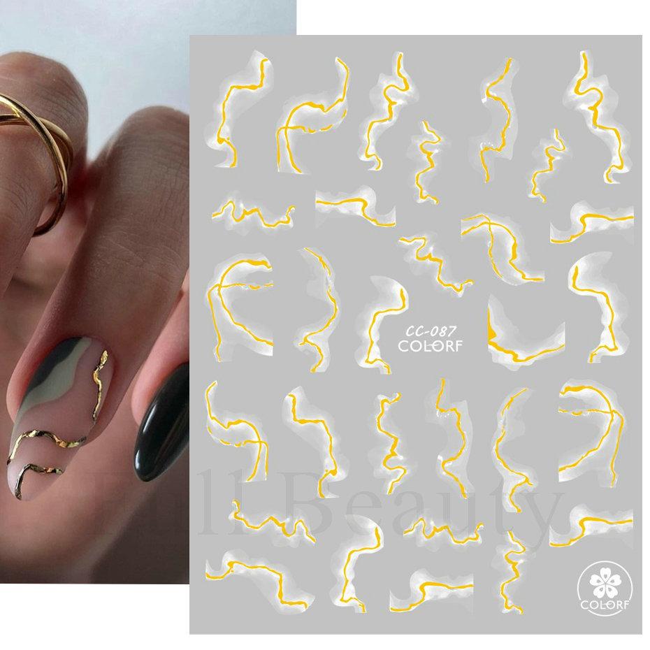Blooming Ink Marble 3D Nail Sticker White Gold Foil Decal Abstract Geometric Wavy Lines Image Graffiti Nail Art Slider