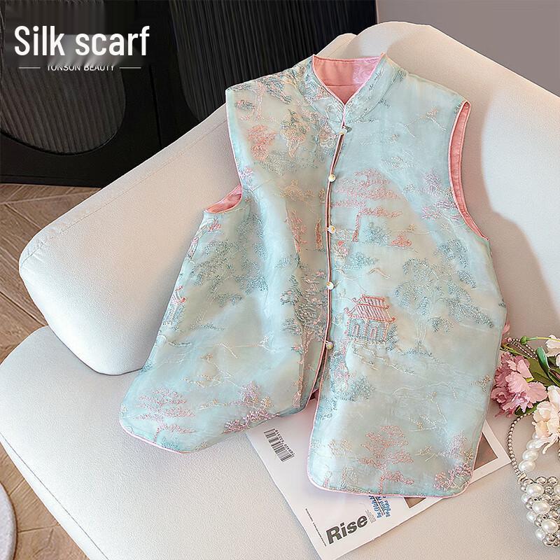 

Женский ретро китайский жилет с вышивкой и жемчужными пуговицами S