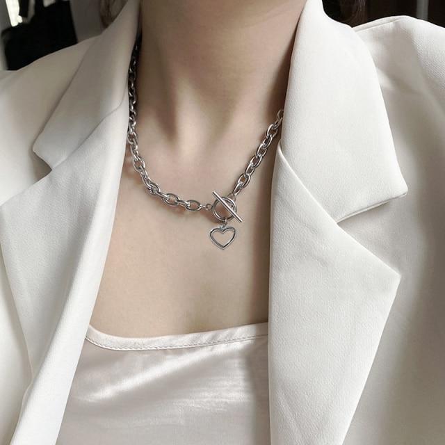 Kpop Heart Chain Choker Necklace For Women Collar Goth Necklaces Aesthetic Jewellery Christmas Party Girl Halloween New Chocker