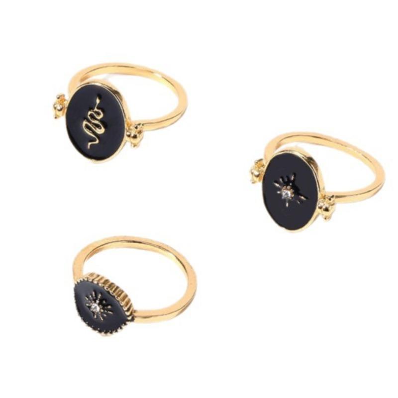 Vintage simple jewelry disc with diamonds, starry sun stacked ring set, snake-shaped electroplated women's ring.