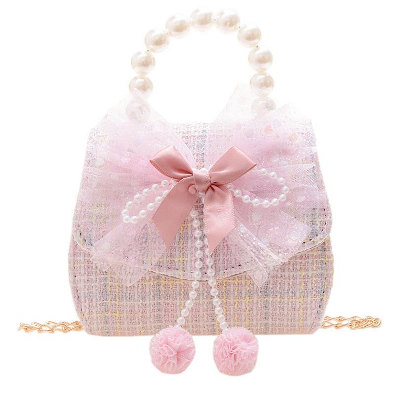 Stylish Kids Fashion Handbag For Autumn Winter With Elegant Bow Design And Pearl Accent