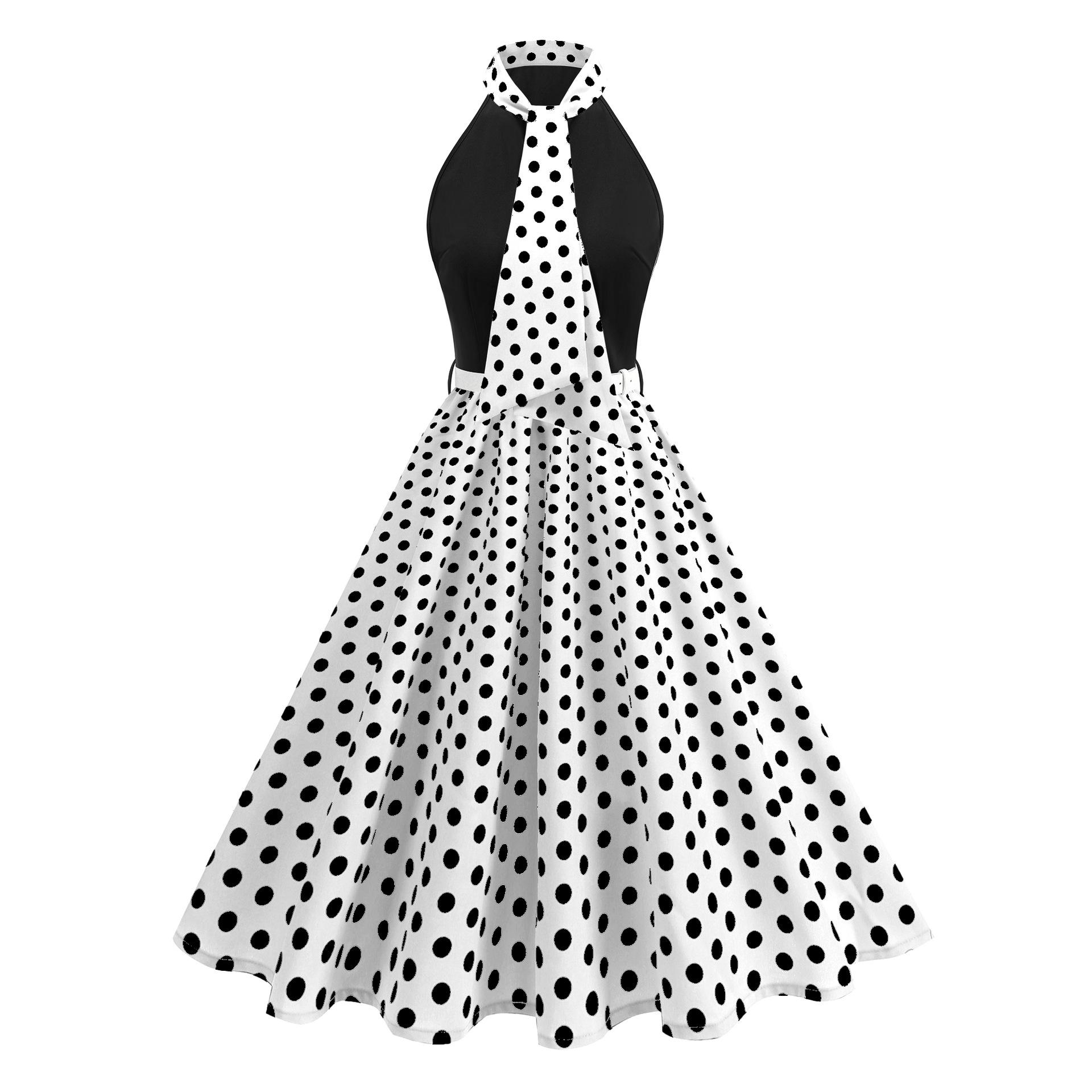Women s Fashion: Hepburn-Print Floral Polka Dot Sleeveless Dress For Summer L