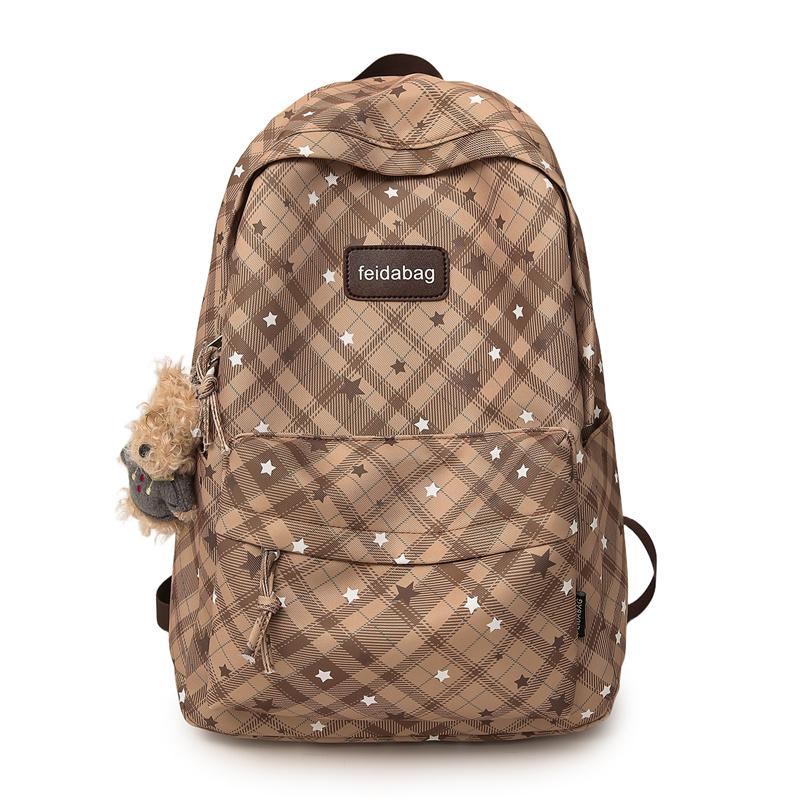 Schulrucksack für Studenten Damen Retro Karomuster Große Kapazität Reiserucksack