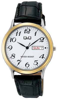 Standard Analog Watch with Leather Date and Day [Citizen Q&Q] Q&Q Strap, Display, White, A204-504, Men's