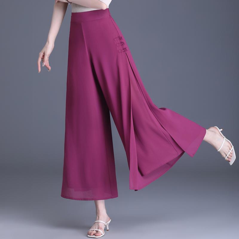 Summer Chiffon High Waist Pants for Women Fashion Wide Leg Pants Ladies Vintage Clothes