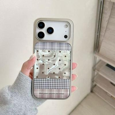 Korean Plaid Star Pleated Case for iPhone 16 Pro/17 Pro Max