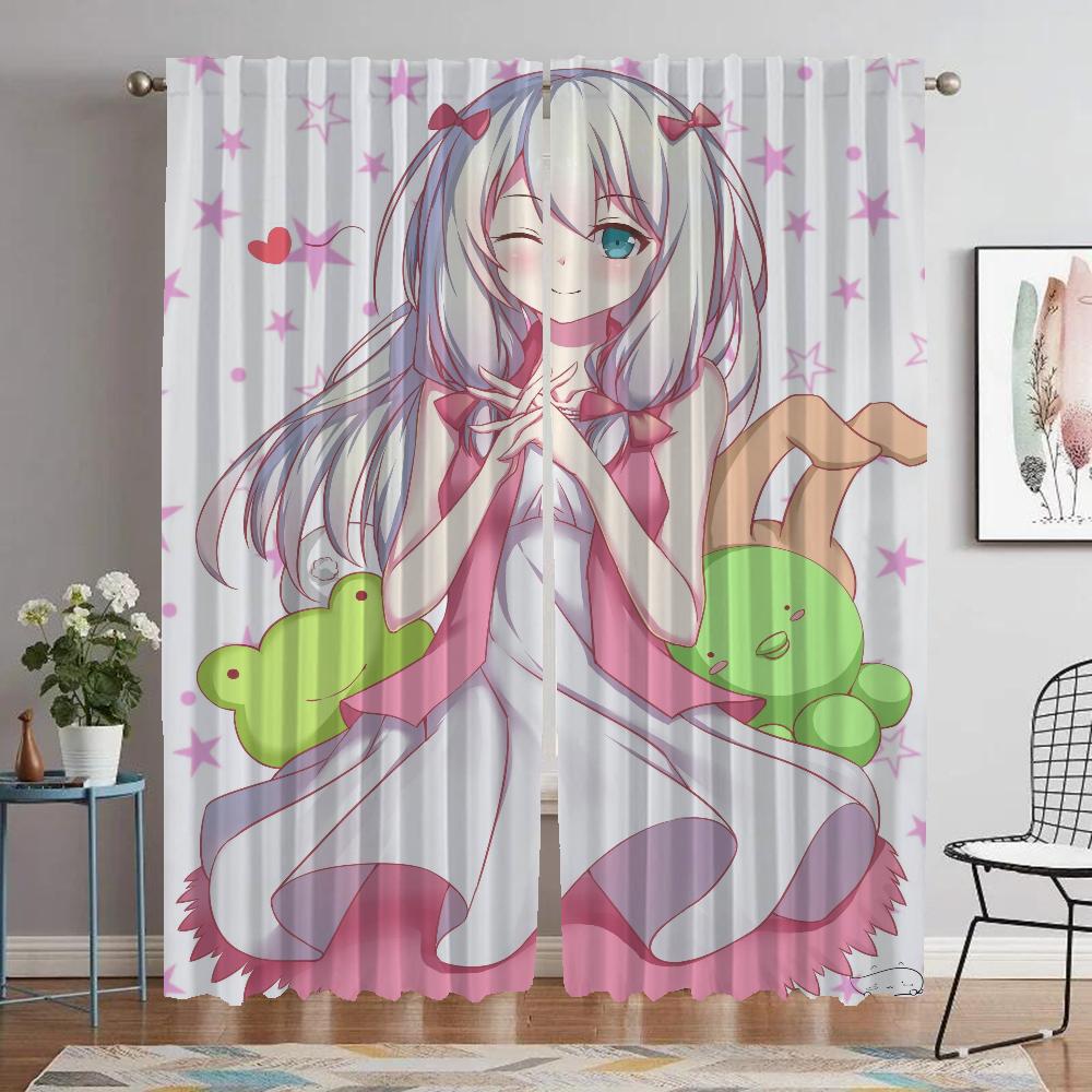 Eromanga Sensei Curtains for Living Room Curtain Home Interior Curtains 2 Pieces Partition Halloween Decoration Shades Kitchen