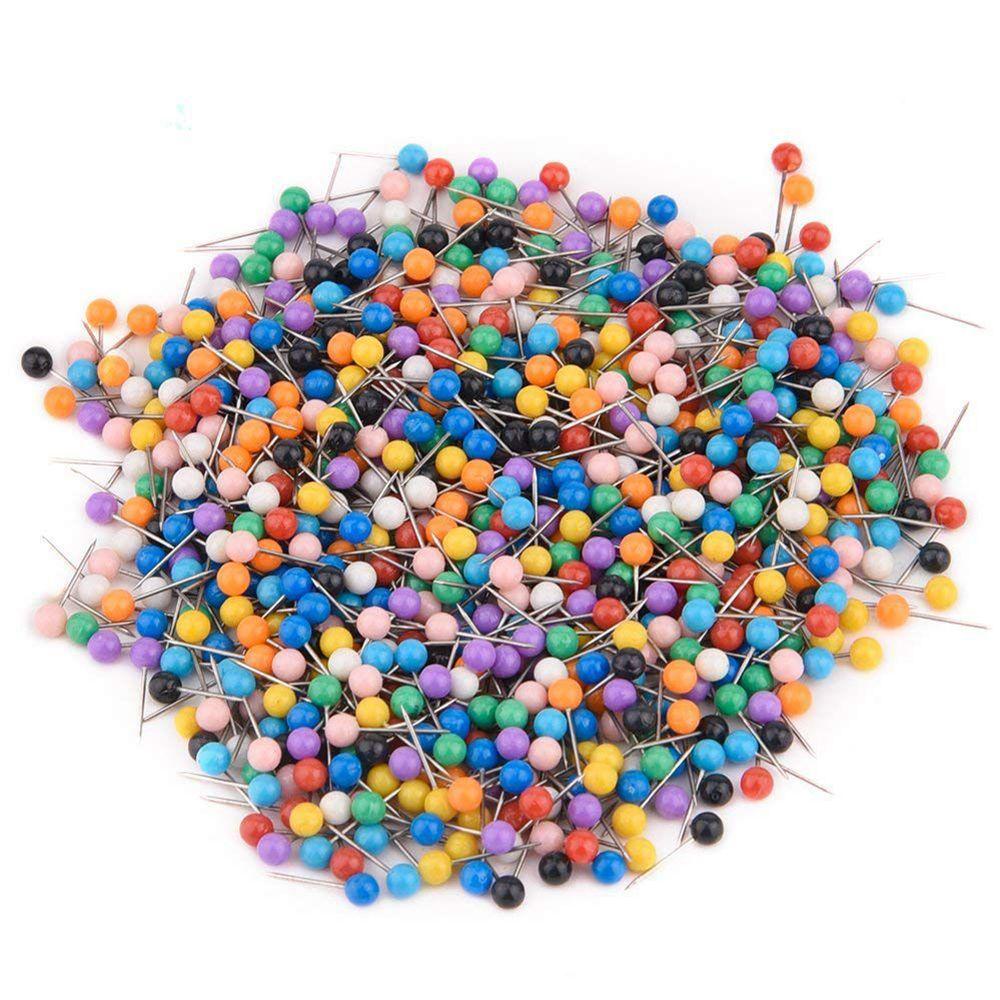 200pcs Push Pins Round Head Map Tacks Steel Point For Fabric Marking Black Gold
