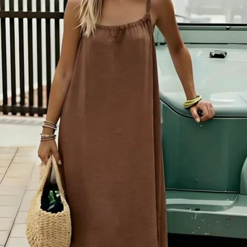 Camisole-Kleid für Damen, rückenfrei, lockerer langer Rock, Urlaubs-Zuhause-Stil