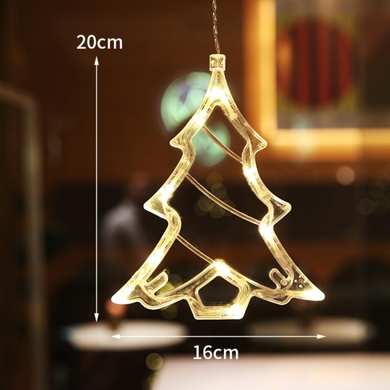 1Pcs Christmas LED String Light Sucker Christmas tree Pendant Window Ornaments  Snowflake Santa Bells Fawn Pentagram