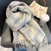 Korean Style Imitation Cashmere Plaid Scarf - Women's Warm, Thick, and Versatile Neck Warmer for Fall and Winter.