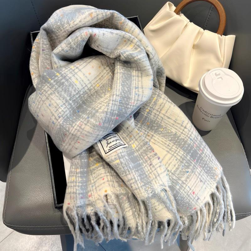 Korean Style Imitation Cashmere Plaid Scarf - Women's Warm, Thick, and Versatile Neck Warmer for Fall and Winter.