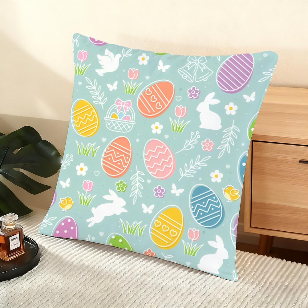 Happy Easter Cushion Cover Soft Short Plush Pillow Cover Smooth Cozy Texture Aesthetic Cushion Case Home Decor