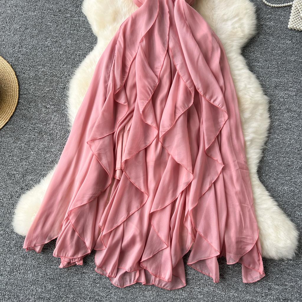 Sommer Kvinner Sexy Spaghetti Stropp V-hals Tynn Chiffon Lange Maxi Holiday Beach Kjoler